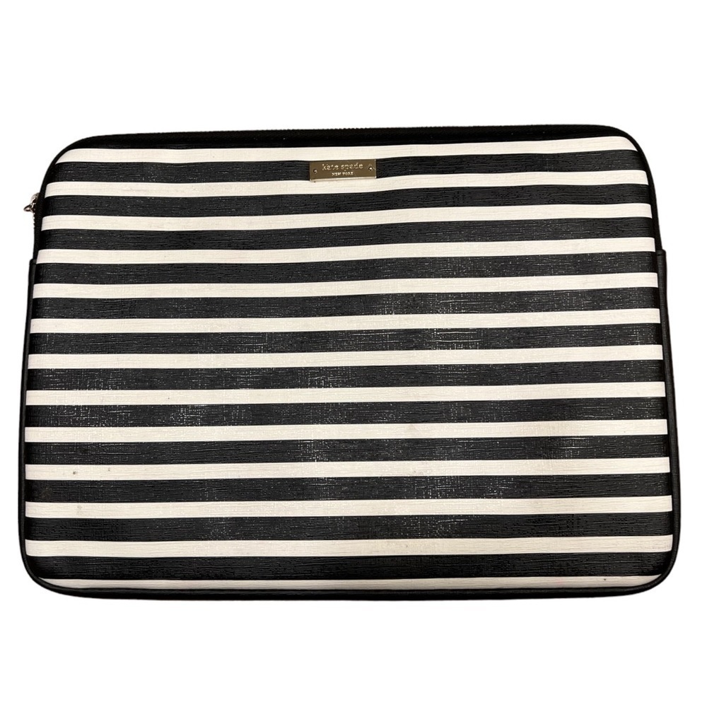 Kate Spade Black & White Striped Zippered Laptop Tablet Case A100322​​​​​​